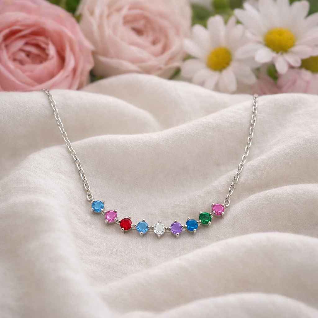 925 Sterling Silver 42cm Colour Stone Necklace