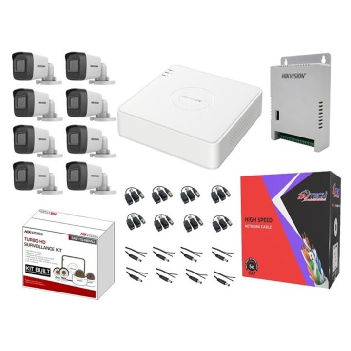 Hikvision 8 Channel DVR 2MP Camera 100M Cat6 Cable CCTV Kit