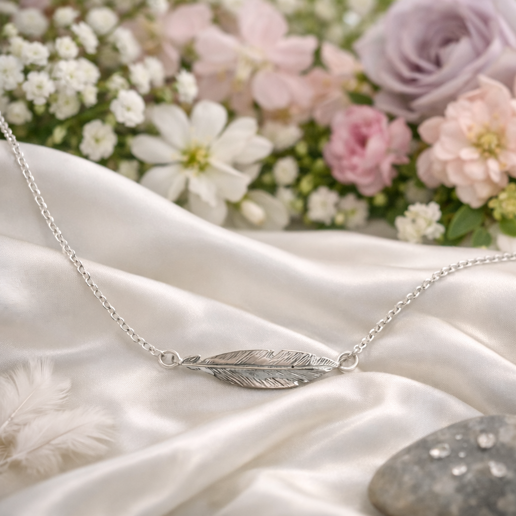 925 Sterling Silver 42cm Feather Necklace