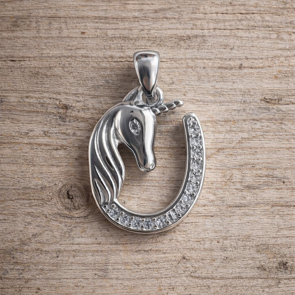 925 Sterling Silver Unicorn Horse Shoe Pendant