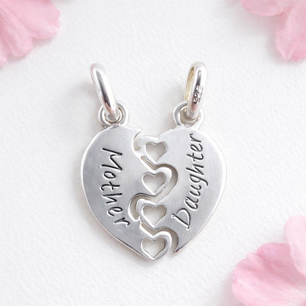925 Sterling Silver "Mother/ Daughter" Heart Pendant
