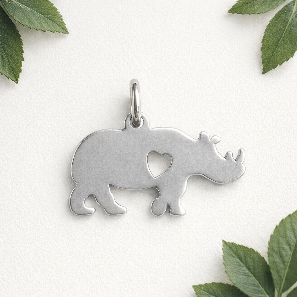 925 Sterling Silver Rhino with Heart Pendant
