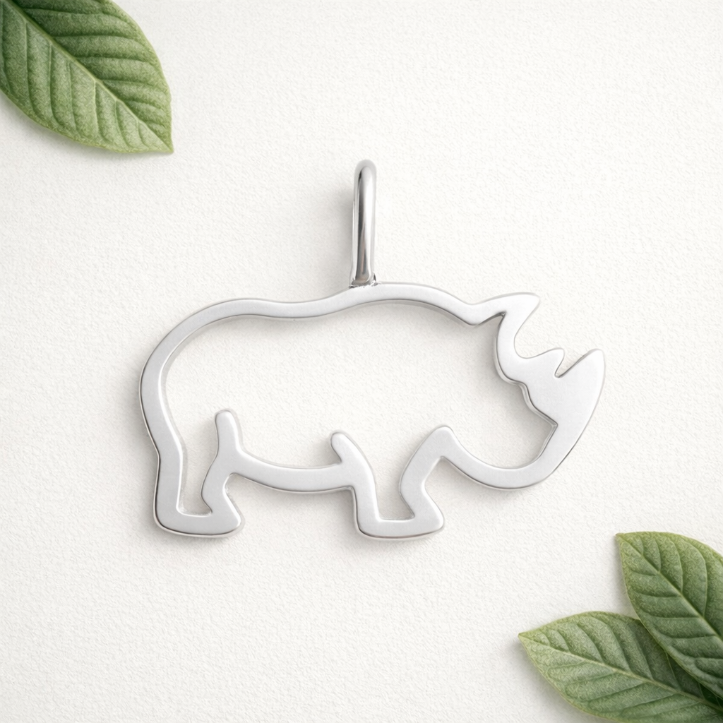 925 Sterling Silver Rhino Pendant