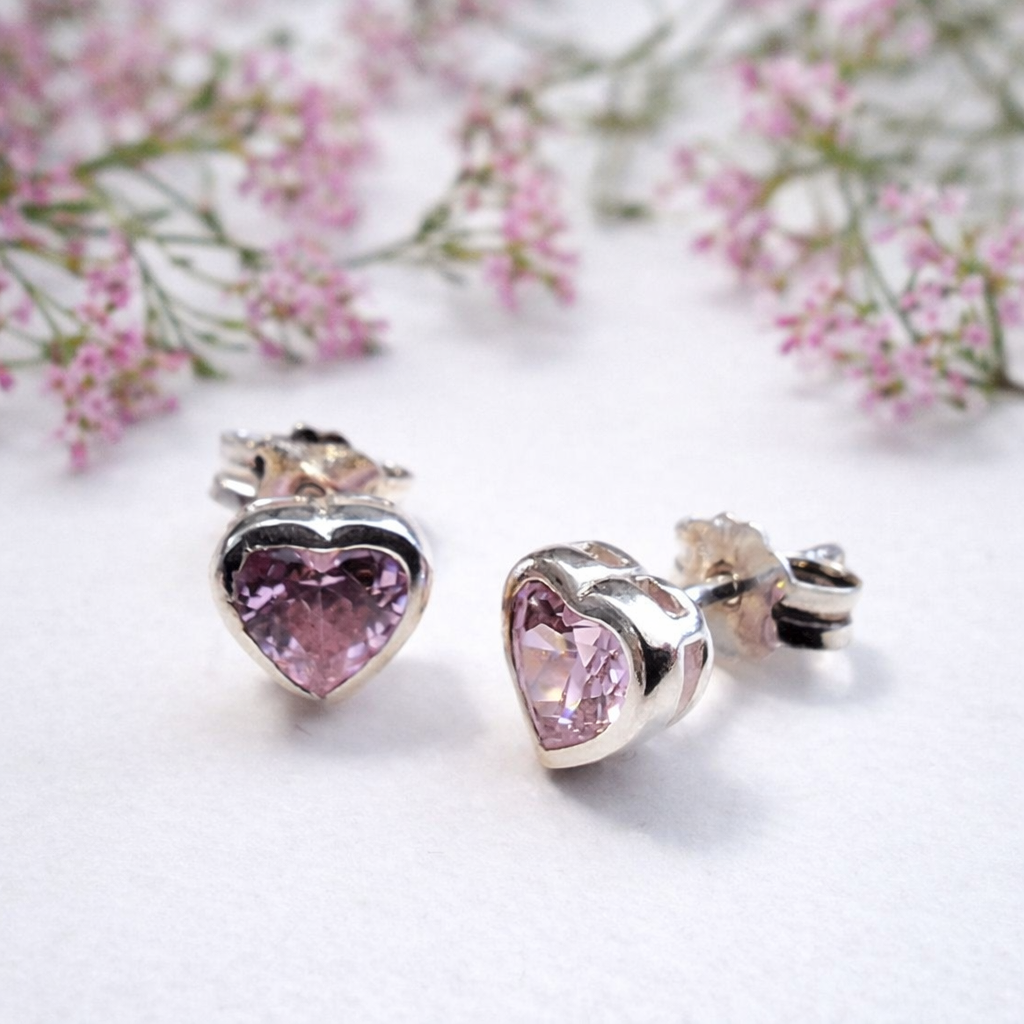 925 Sterling Silver Pink Heart Studs