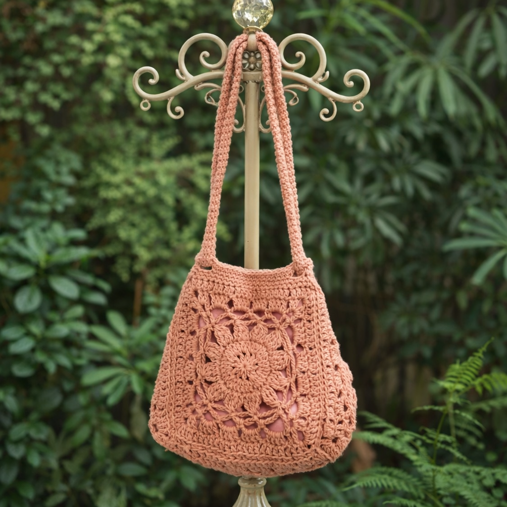 Cotton Crochet Bag - Peach