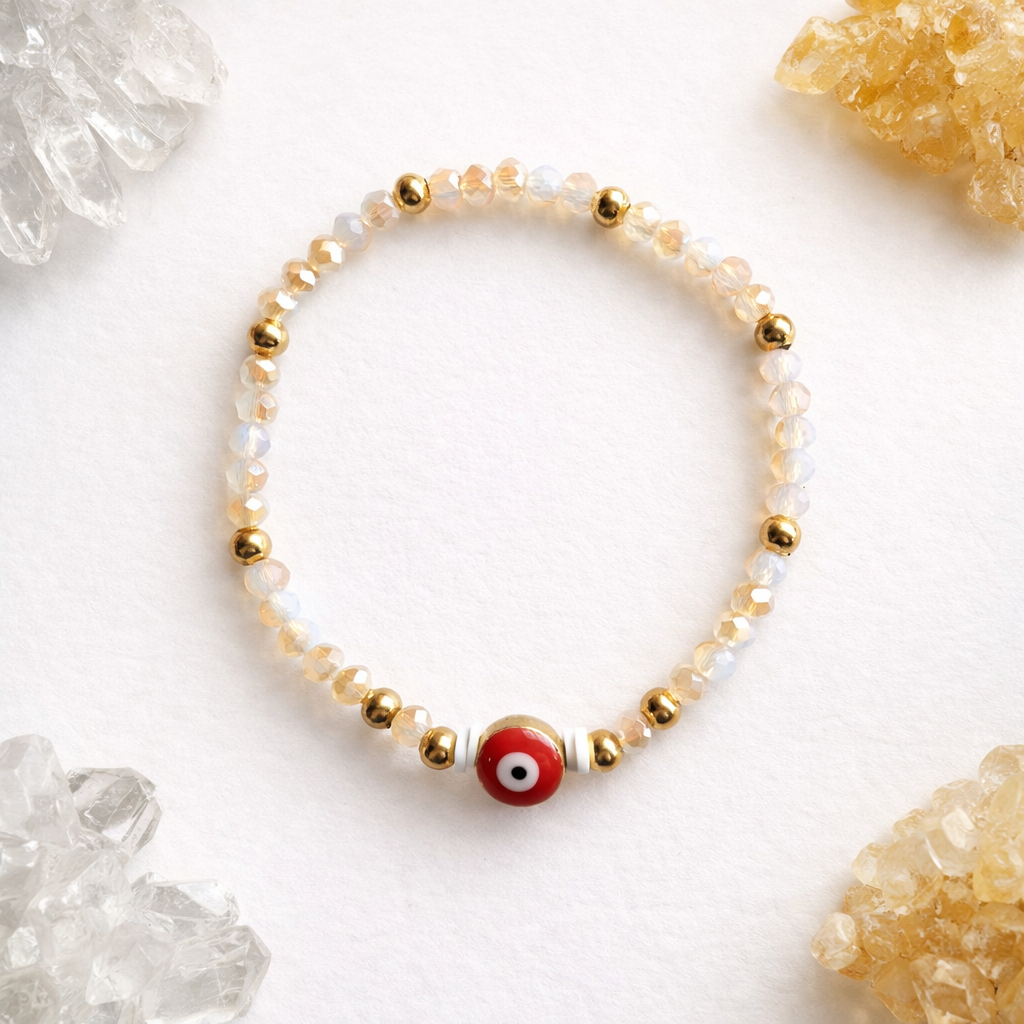 Red Evil Eye Glass Bead Bracelet