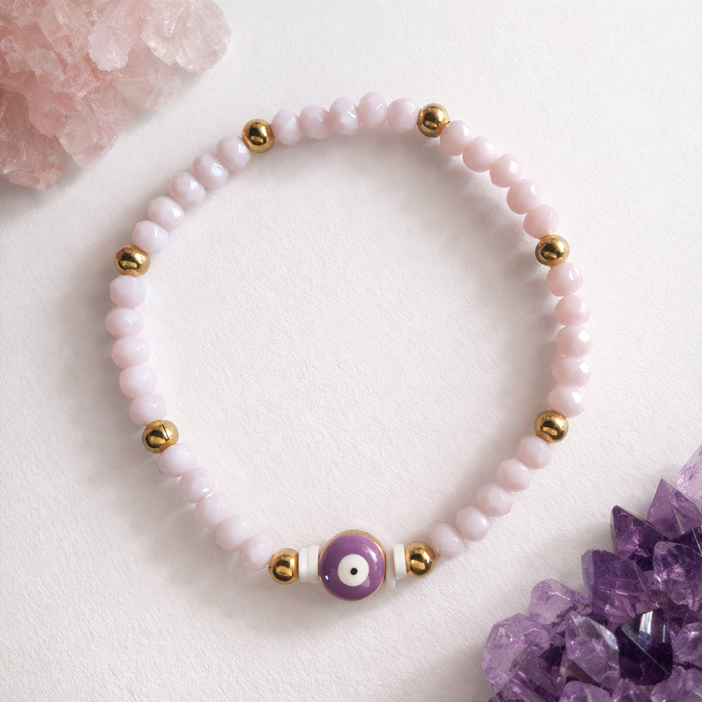 Purple Evil Eye Glass Bead Bracelet