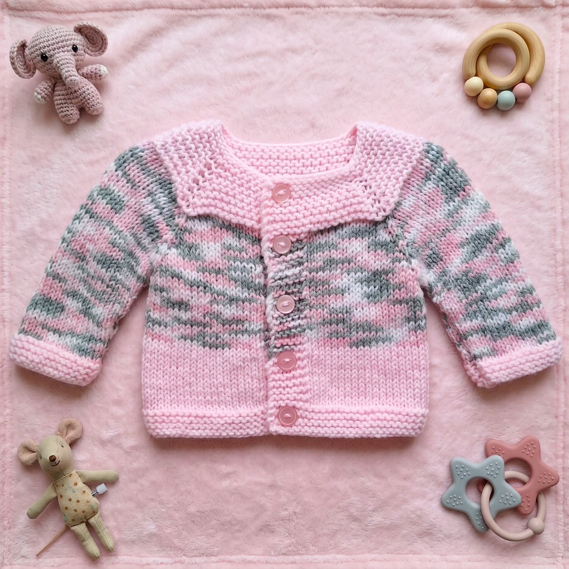 Knitted Baby Jersey - Pink & Grey