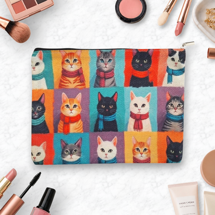 Cosmetic Bag - Cats with Scarves
