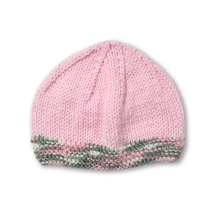 Knitted Baby Beanie - Pink & Grey