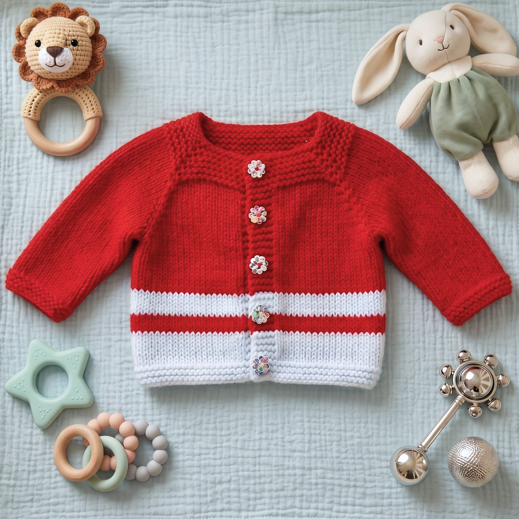 Knitted Baby Jersey - Red & Blue