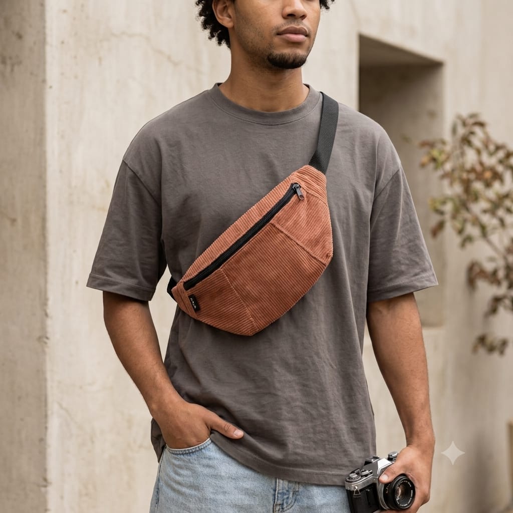 Corduroy Fanny/Sling Bag by Raya - Light Brown
