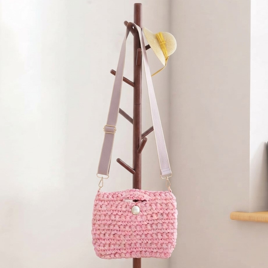 Pink Crochet Cotton Bag