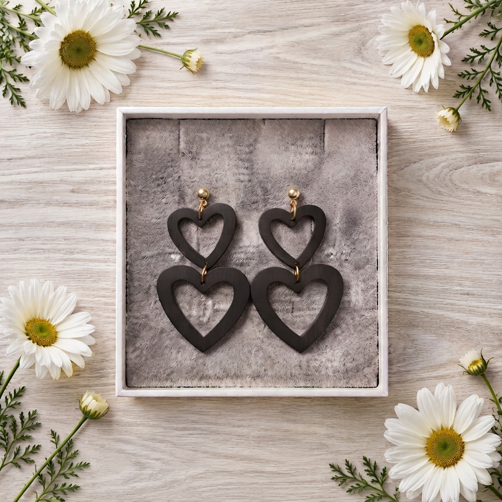 Black Heart Clay Stud Earrings