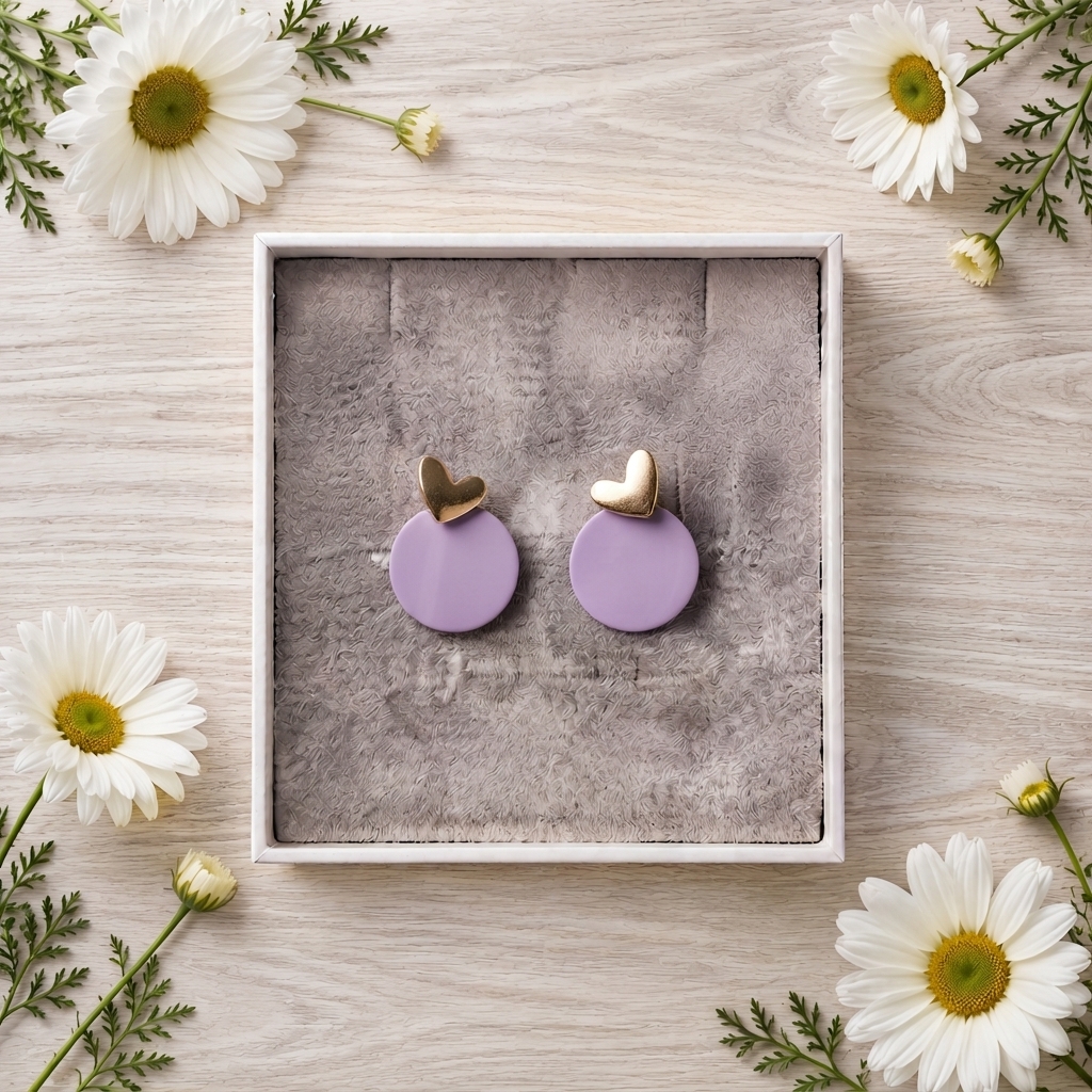 Gold Hearts & Lavender Clay Studs