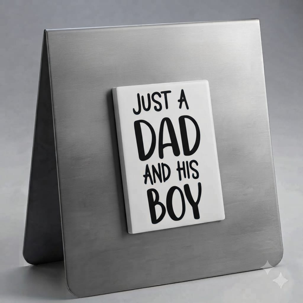 A Dad and His Boy Magnet (Black on White)