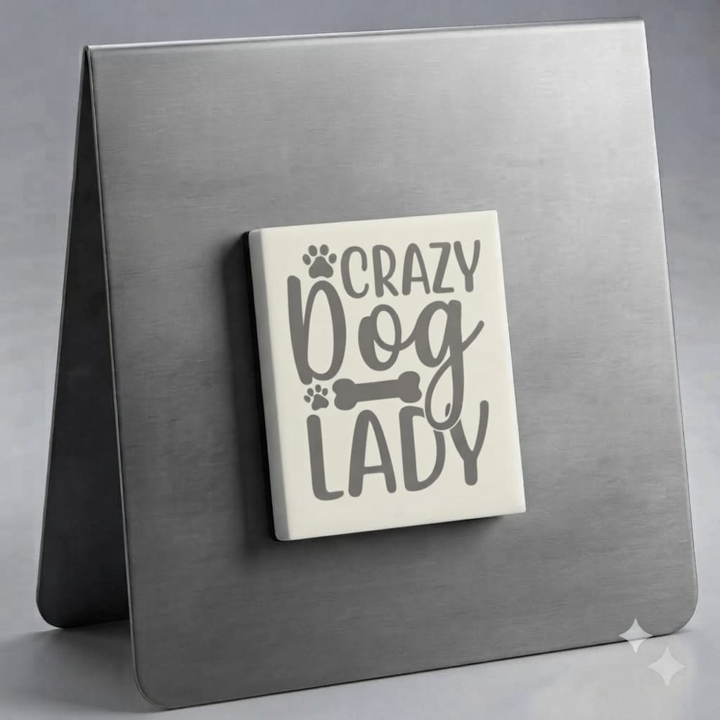 Crazy Dog Lady Magnet (Silver on White)