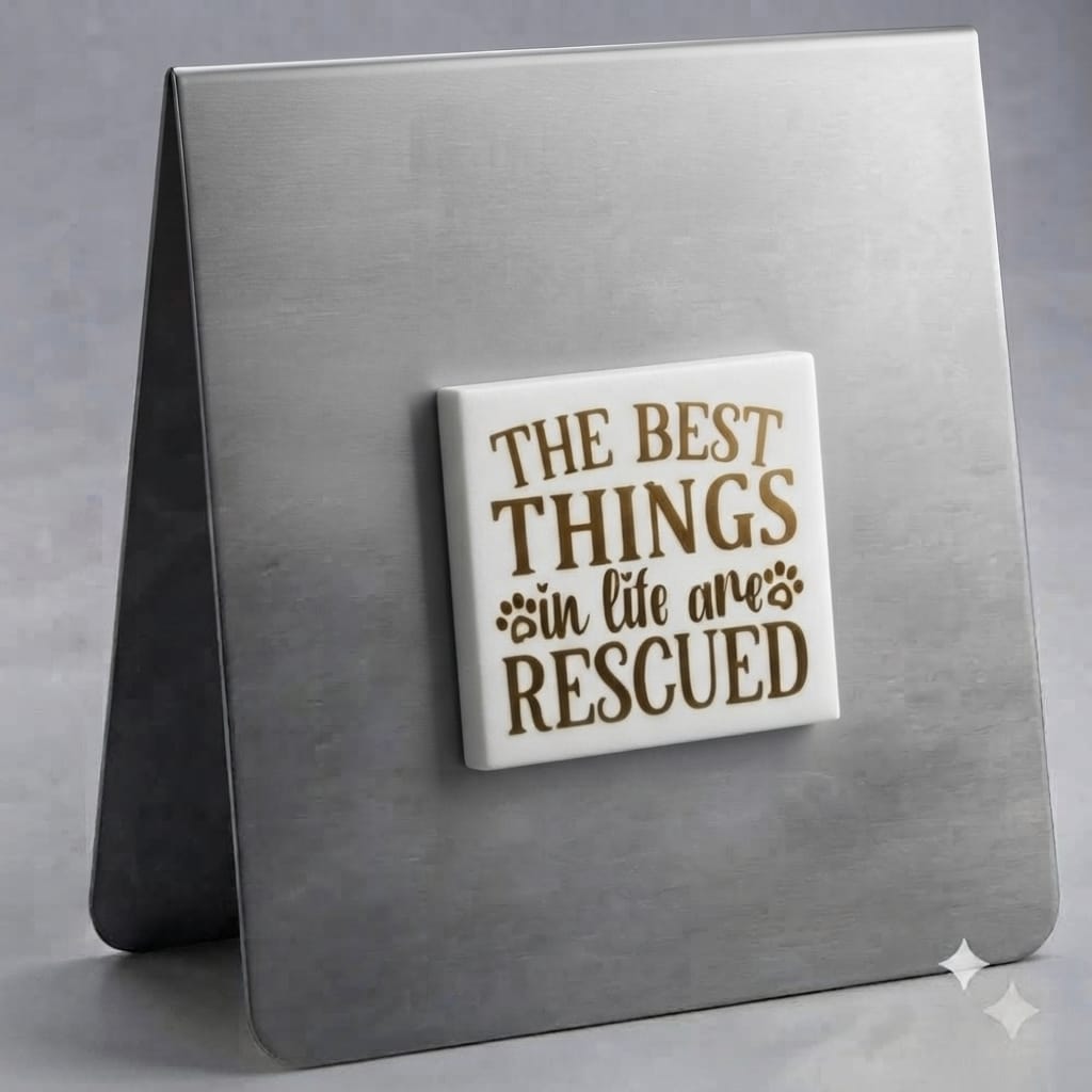 The Best things in Life are Rescued Magnet (Gold on White)