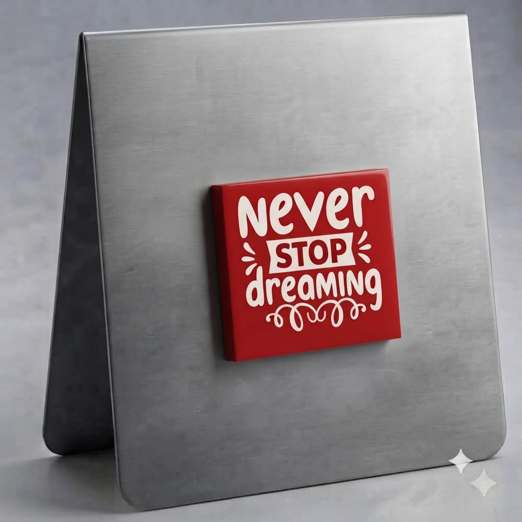 Never Stop Dreaming Magnet (White on Red)