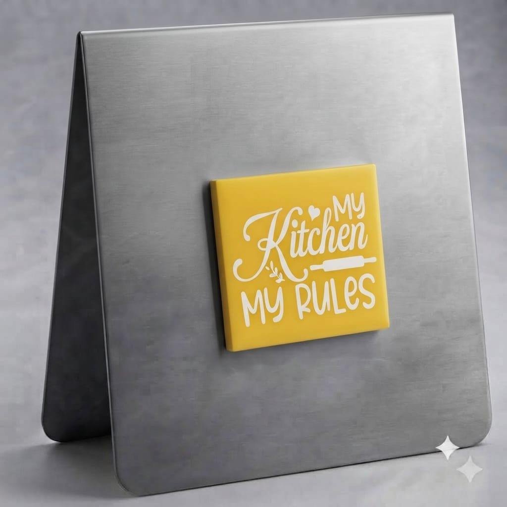 My Kitchen My Rules Magnet (White on Yellow)