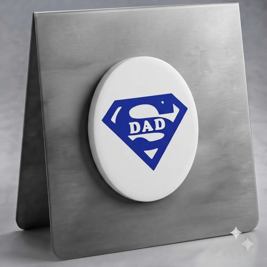 Super Dad Large Oval Magnet (Blue on White)