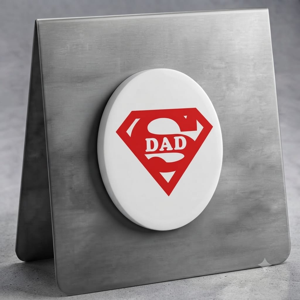 Super Dad Large Oval Magnet (Red on White)