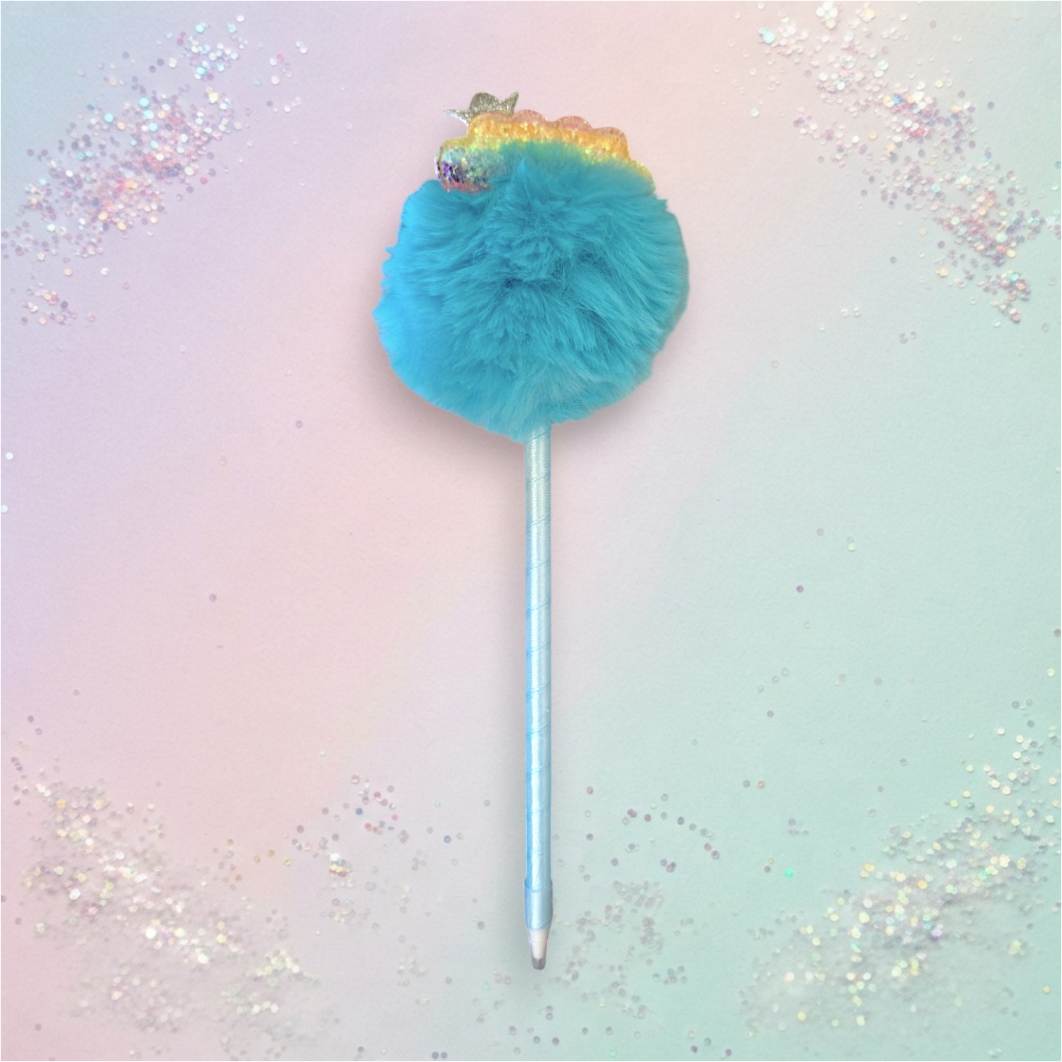 Rainbow Crown Blue Pom Pom Pen